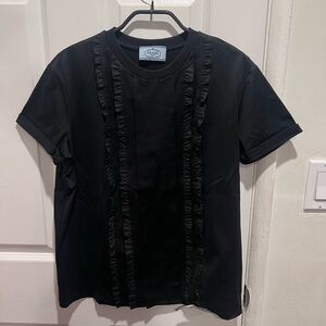 Prada Elegant Black Ruffle Tee